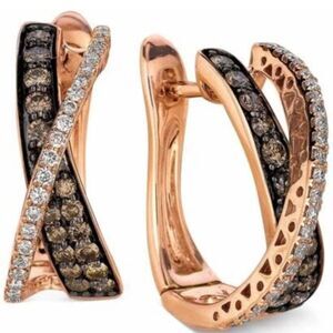 Beautiful Chocolate and White Criss Cross Rose Gold Diamond Earrings